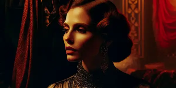 A tense, intimate moment between a brother and sister in a dimly lit, luxurious room, embodying forbidden love and passion.