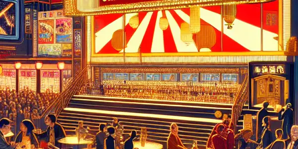 A lively 2026 adult lottery event celebrating Japanese adult films, featuring diverse participants and engaging activities in a stylish venue.