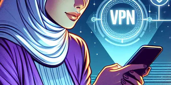 A tech-savvy individual using a smartphone in a cozy, dimly lit room, emphasizing privacy and security.